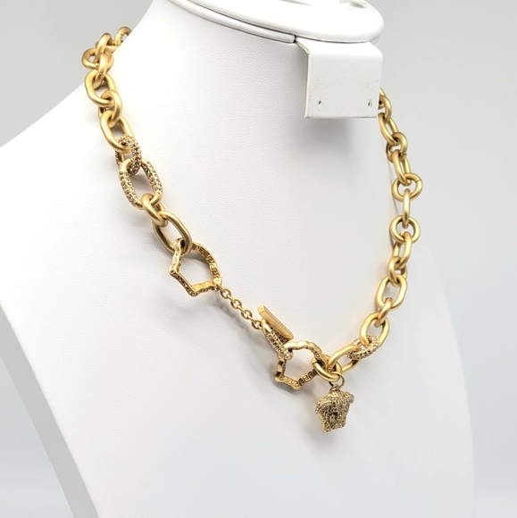 Versace Diamond Swarovski Crystal Medusa Head Rolo Link Statement Necklace - Picture 7 of 11